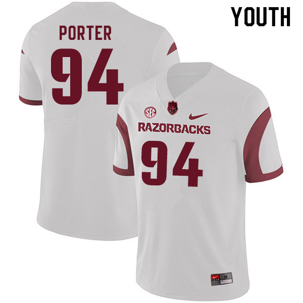 Youth #94 David Porter Arkansas Razorbacks College Football Jerseys Sale-White